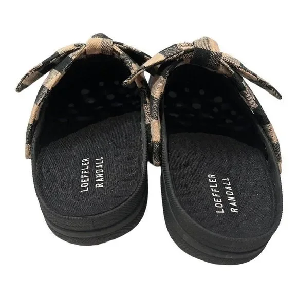 Loeffler Randall Ezra Rubber Sport Slides Clogs Gingham Bow Black - Picture 2 of 10